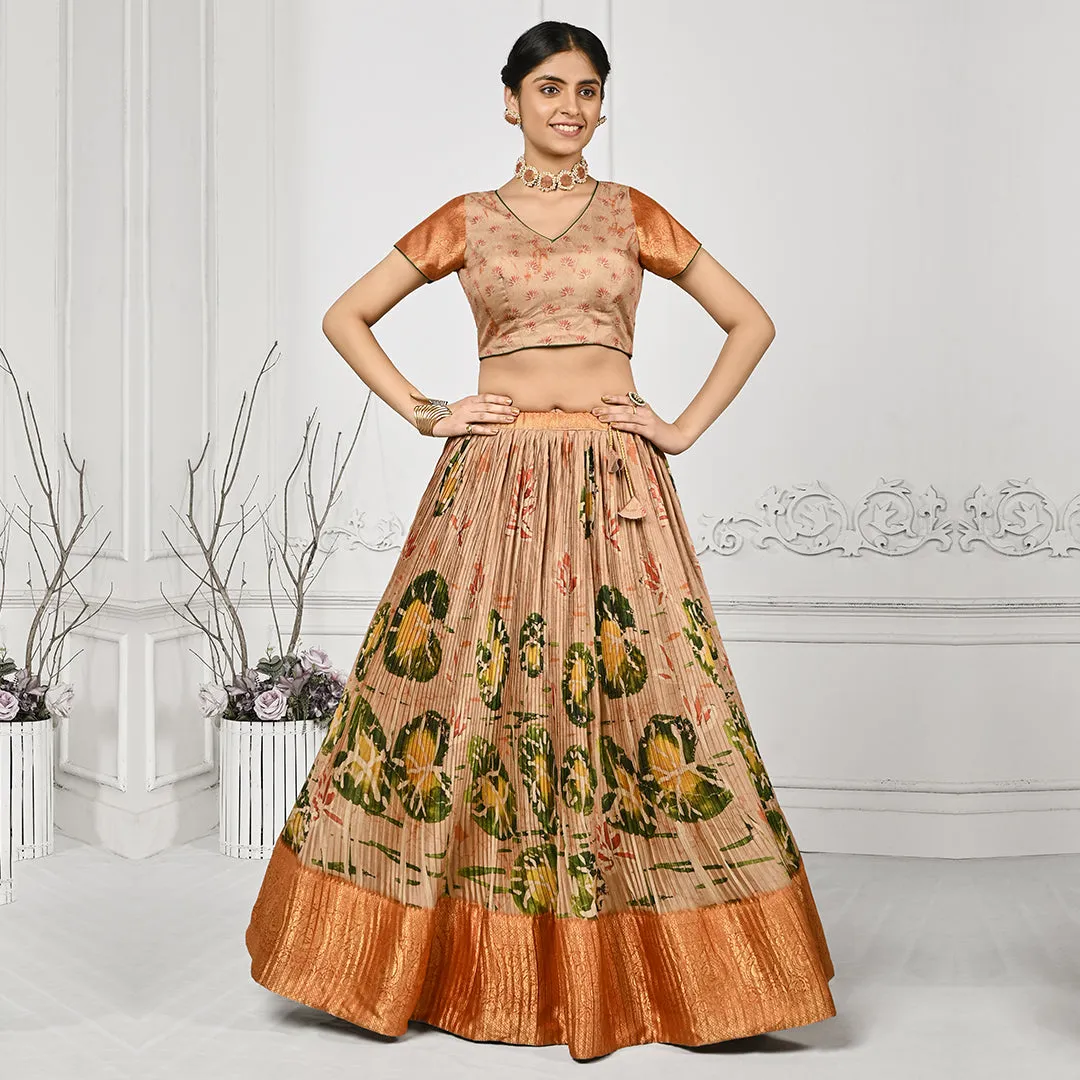 Orange and Wheat Tone Banarsi Lehenga Set
