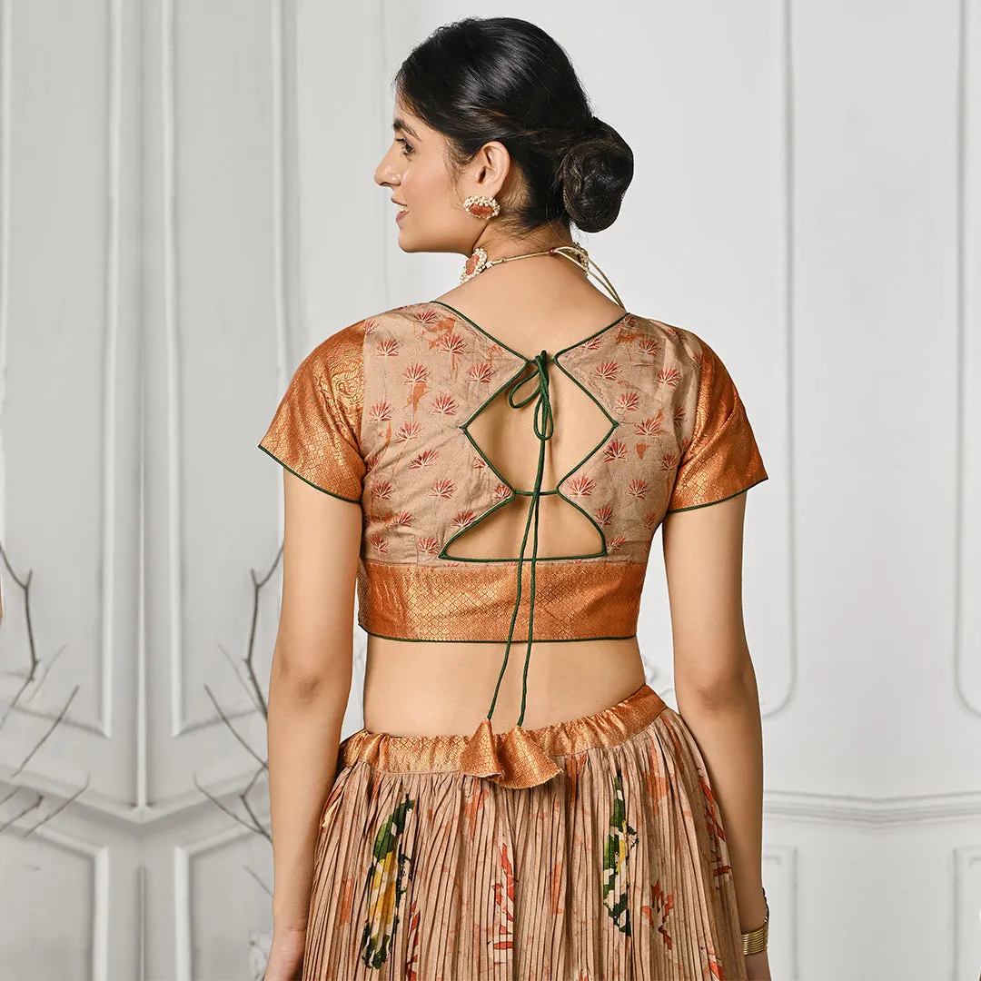 Orange and Wheat Tone Banarsi Lehenga Set