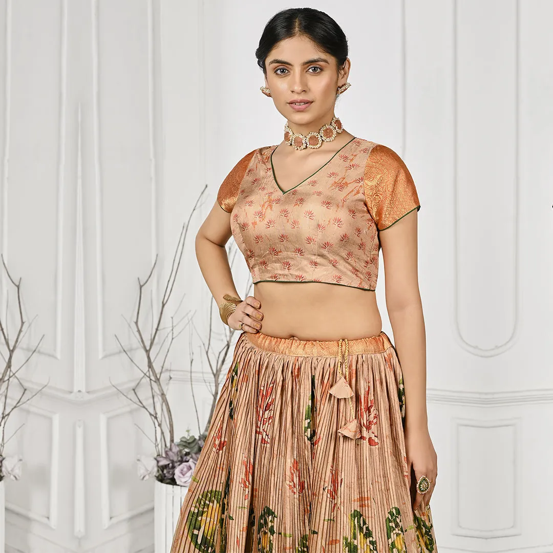 Orange and Wheat Tone Banarsi Lehenga Set