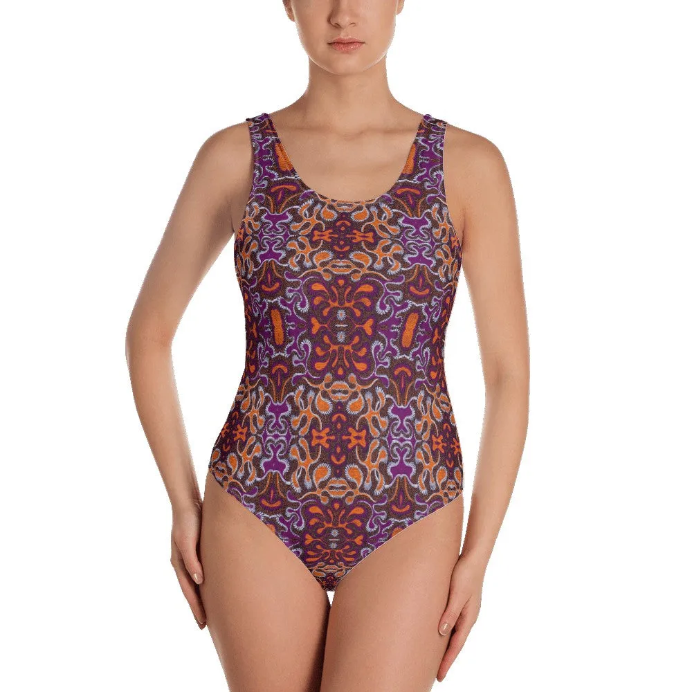 Orange Purple African Print One-Piece Swimsuit