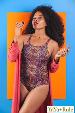 Orange Purple African Print One-Piece Swimsuit