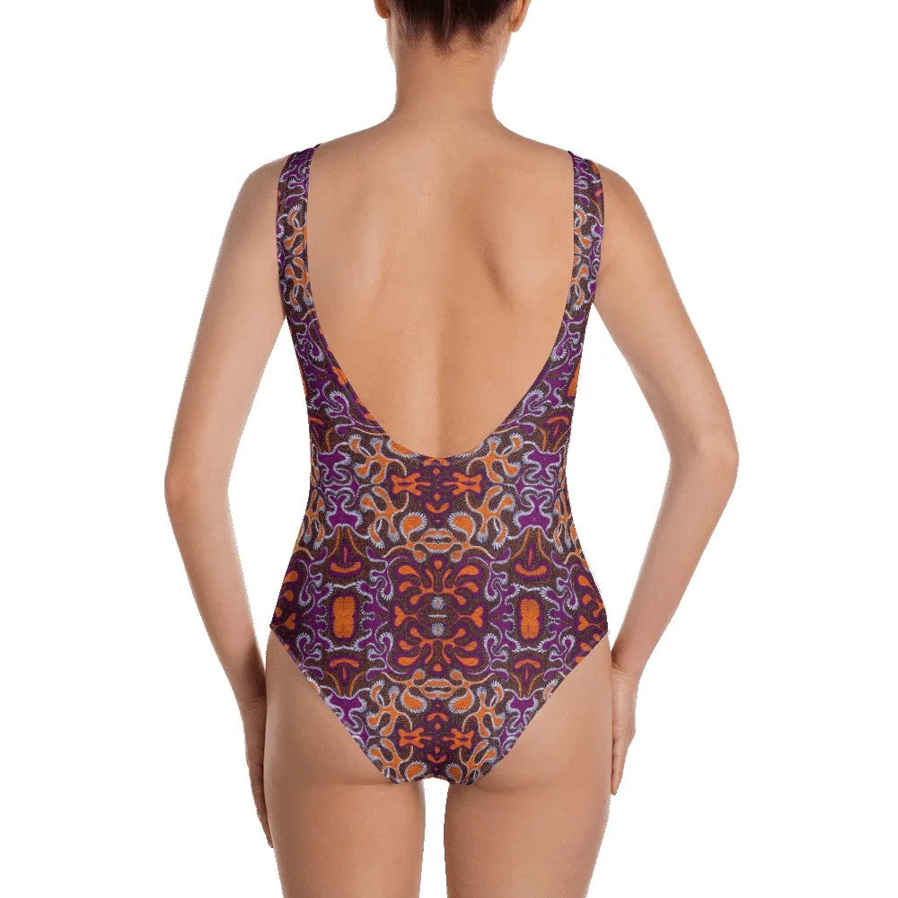Orange Purple African Print One-Piece Swimsuit