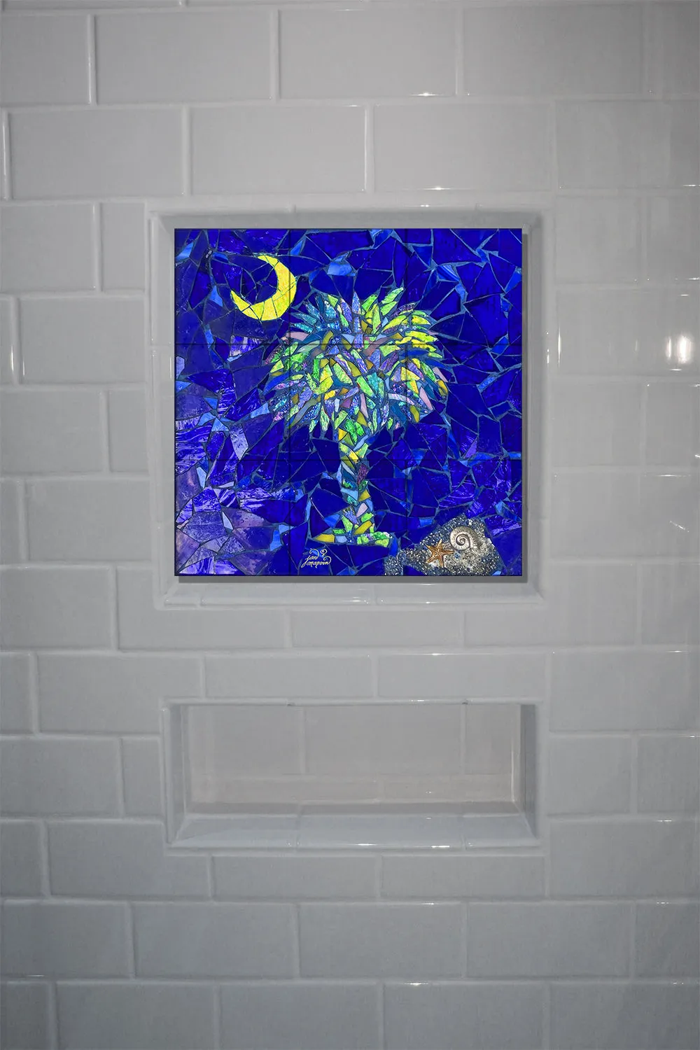 Palmetto Tree & Moon Mosaic Tile Mural, High Quality (won't fade), Indoor or Outdoor, Beach Wall Tiles, Backsplash, Shower, Mosaic, Pool