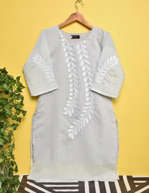 Paper Cotton Embroidered Stitched Kurti - Renewed Carnation (TS-007A-Grey)