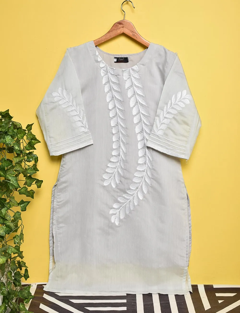 Paper Cotton Embroidered Stitched Kurti - Renewed Carnation (TS-007A-Grey)