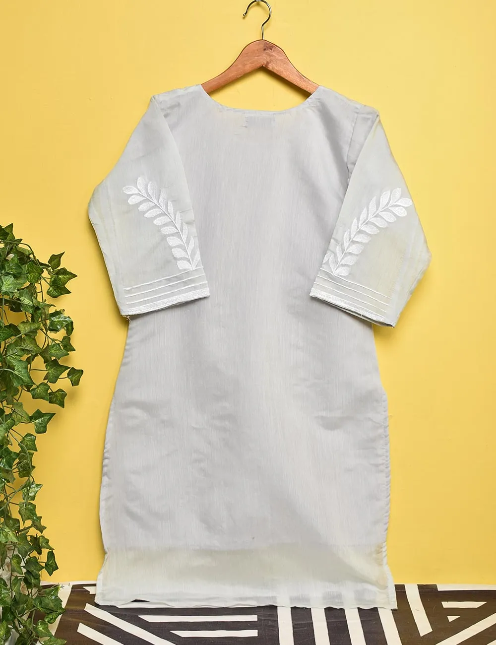 Paper Cotton Embroidered Stitched Kurti - Renewed Carnation (TS-007A-Grey)