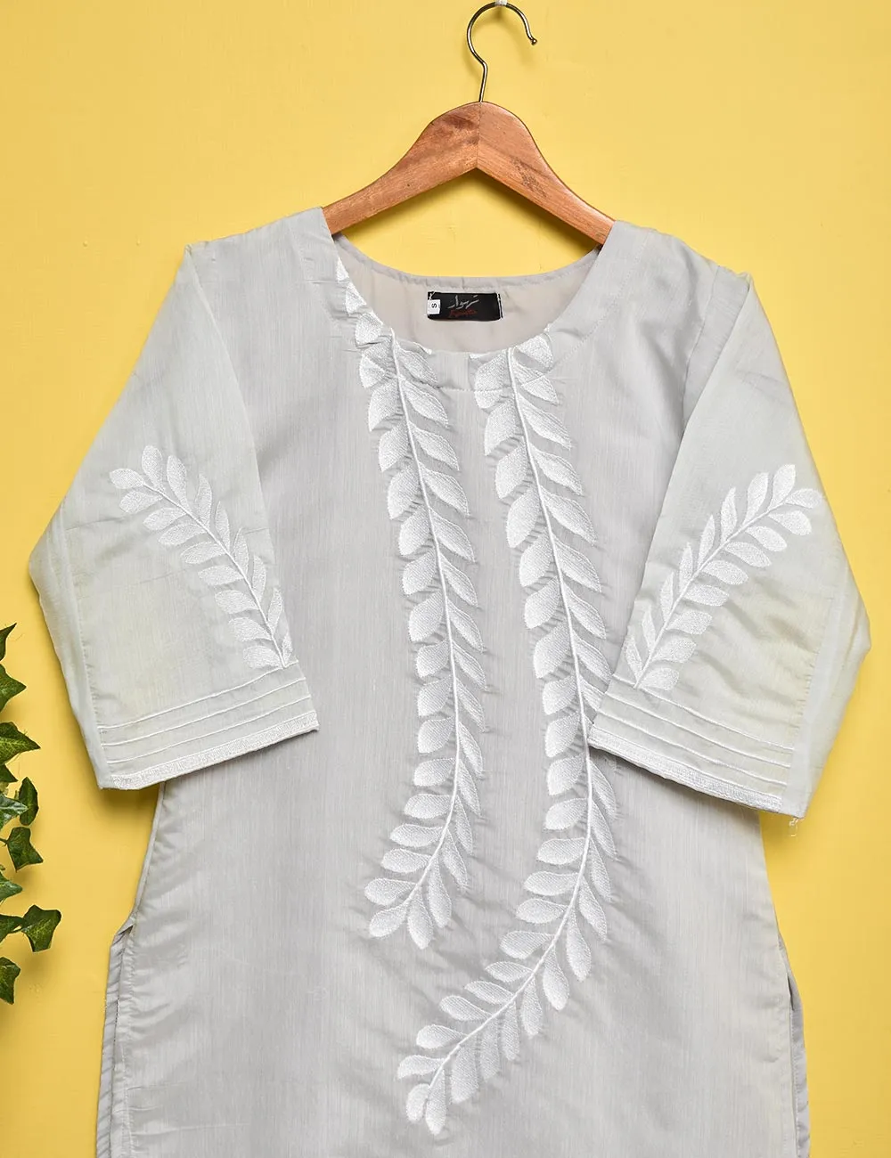 Paper Cotton Embroidered Stitched Kurti - Renewed Carnation (TS-007A-Grey)