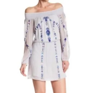 Parker Off the Shoulder Beaded Sheer Lilac Dress S