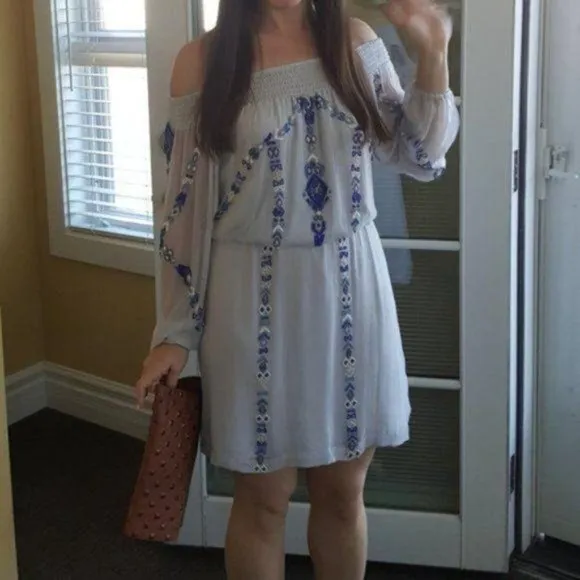 Parker Off the Shoulder Beaded Sheer Lilac Dress S