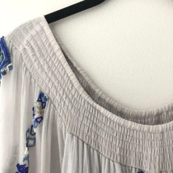 Parker Off the Shoulder Beaded Sheer Lilac Dress S