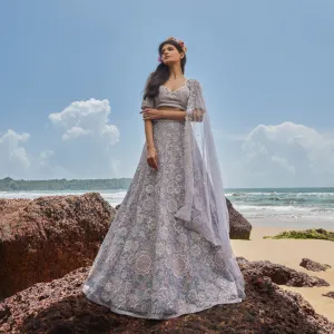 Pastel Hue Floral Silk and Net Lehenga for Women