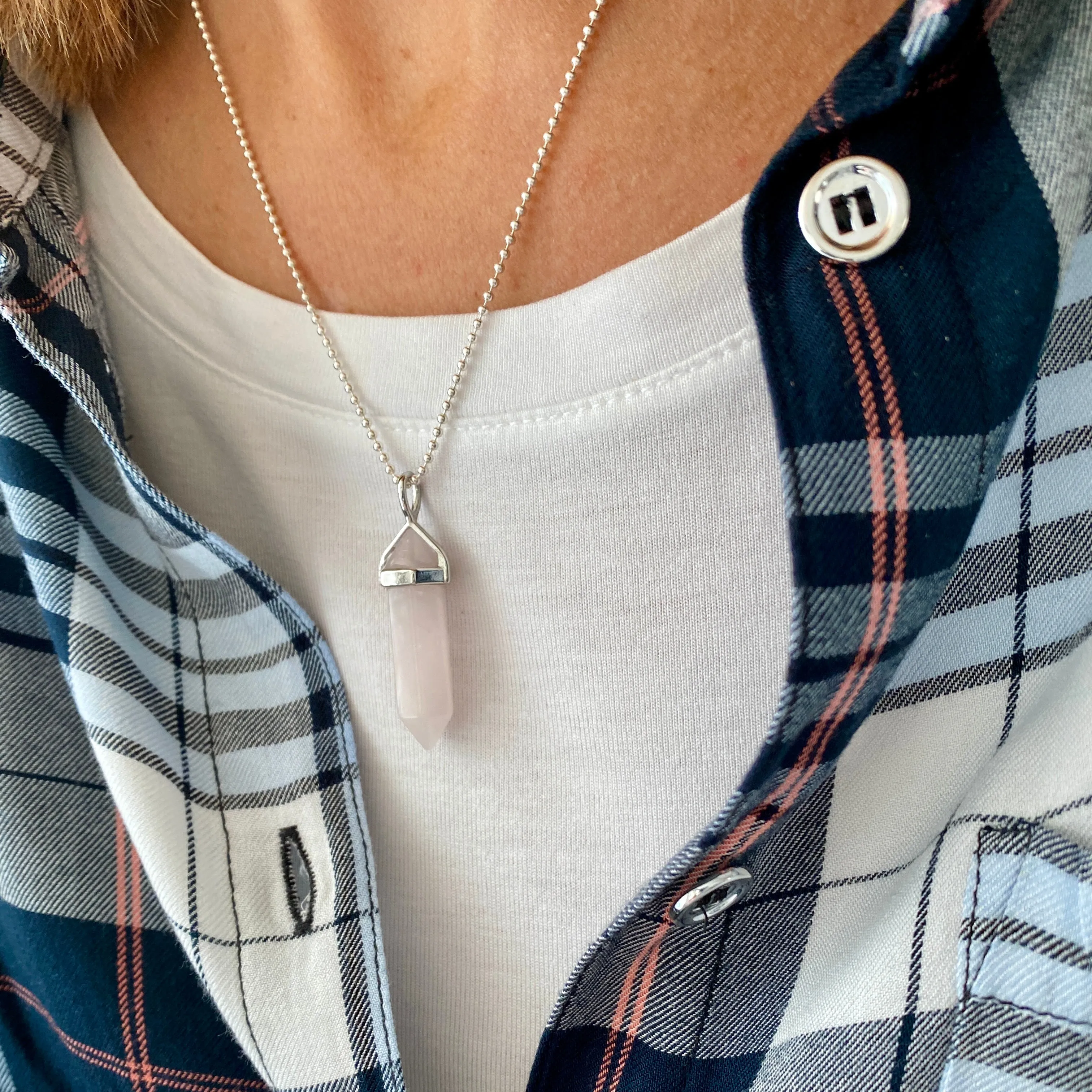 PEACE | Crystal Rose Quartz Point Necklace Sterling Silver