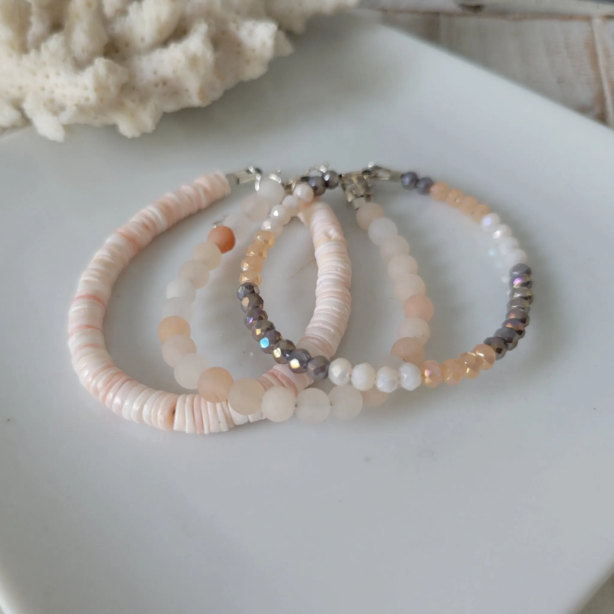 Peachy Beach Girls Stone and Crystal Bracelet - Set or Each