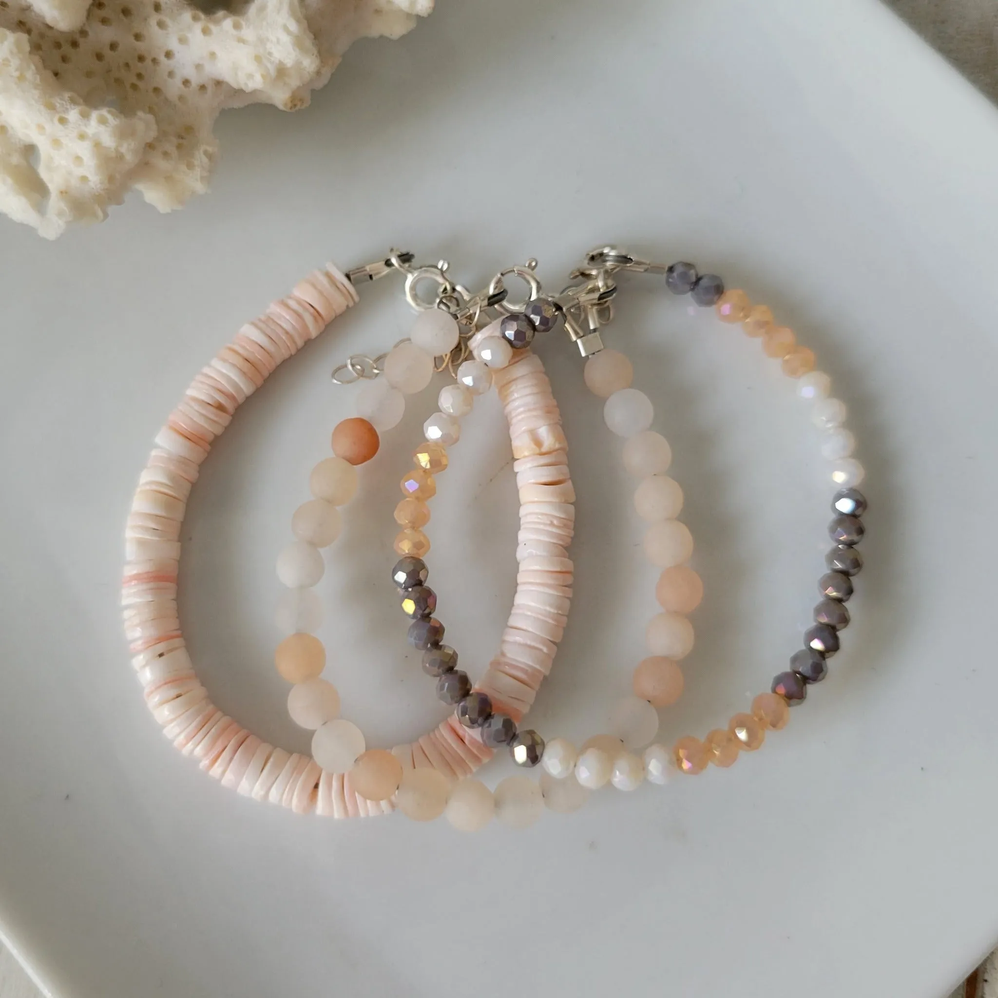 Peachy Beach Girls Stone and Crystal Bracelet - Set or Each