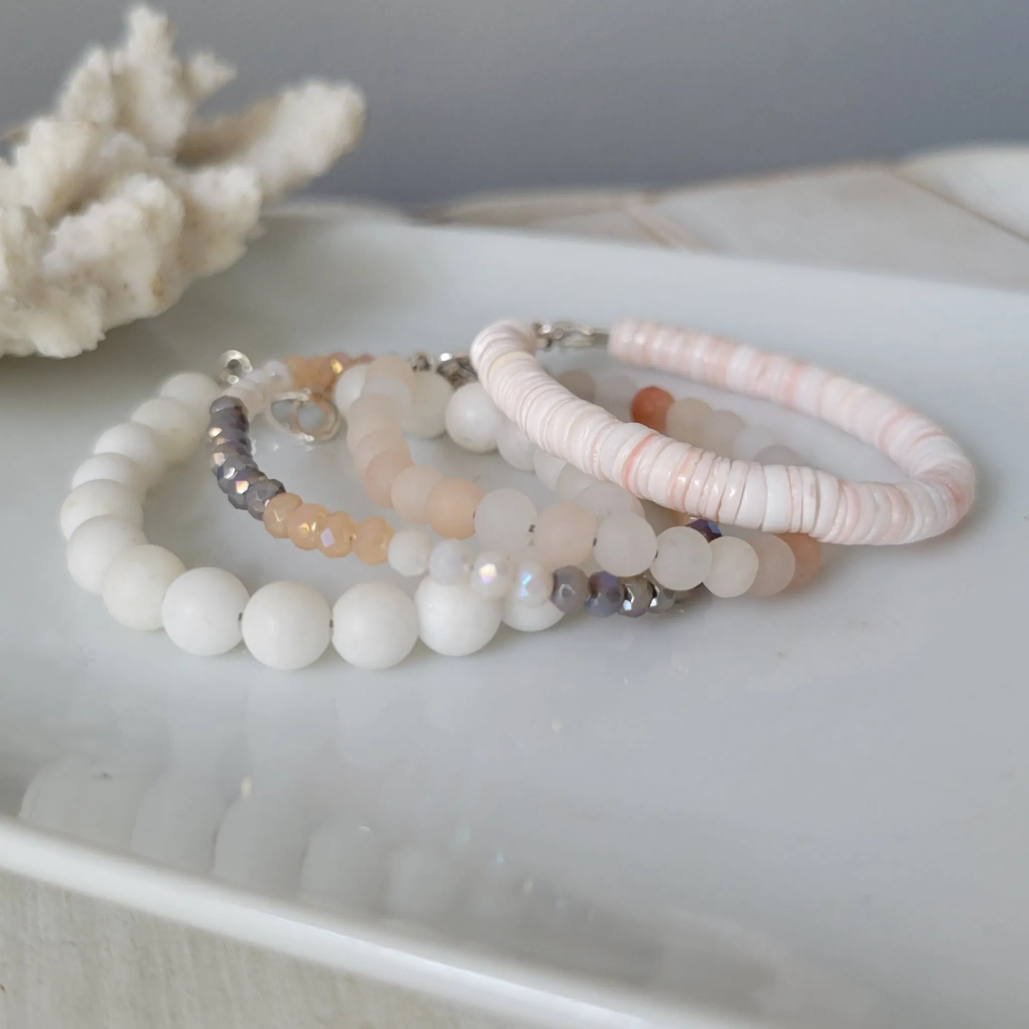 Peachy Beach Girls Stone and Crystal Bracelet - Set or Each