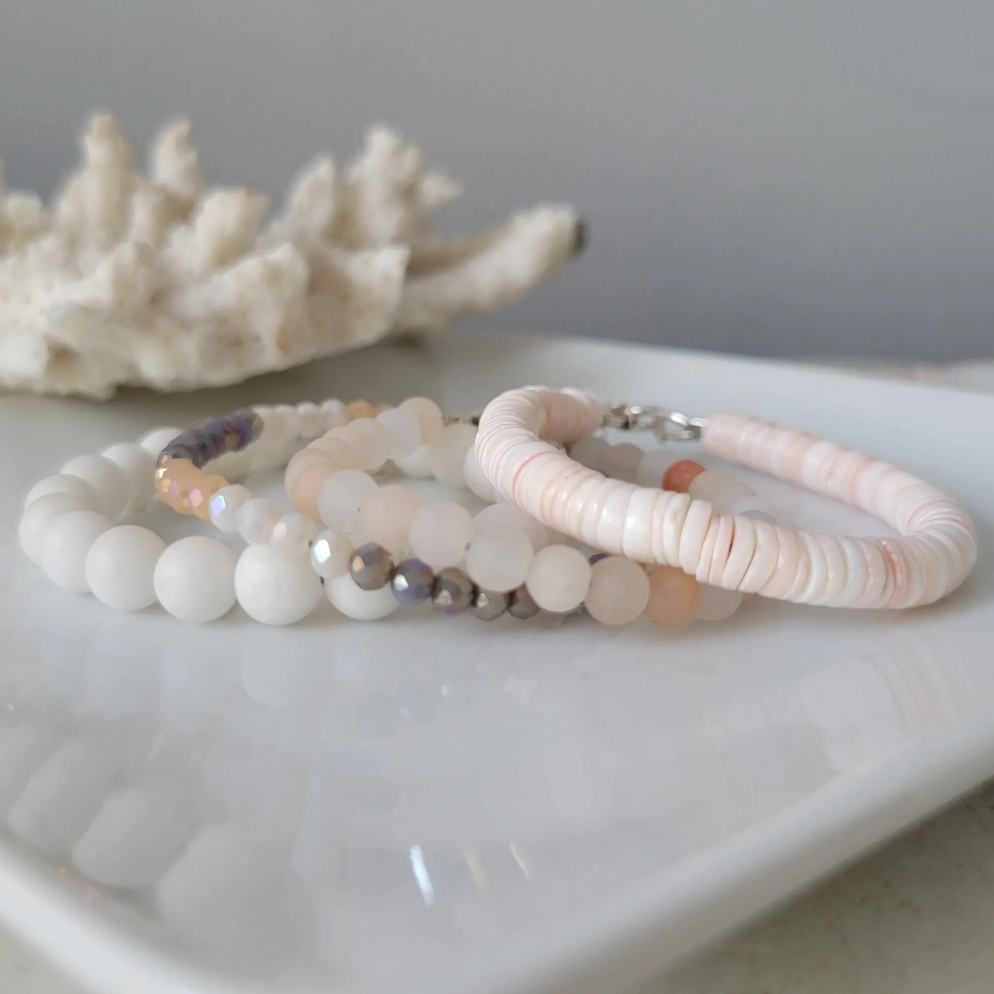 Peachy Beach Girls Stone and Crystal Bracelet - Set or Each
