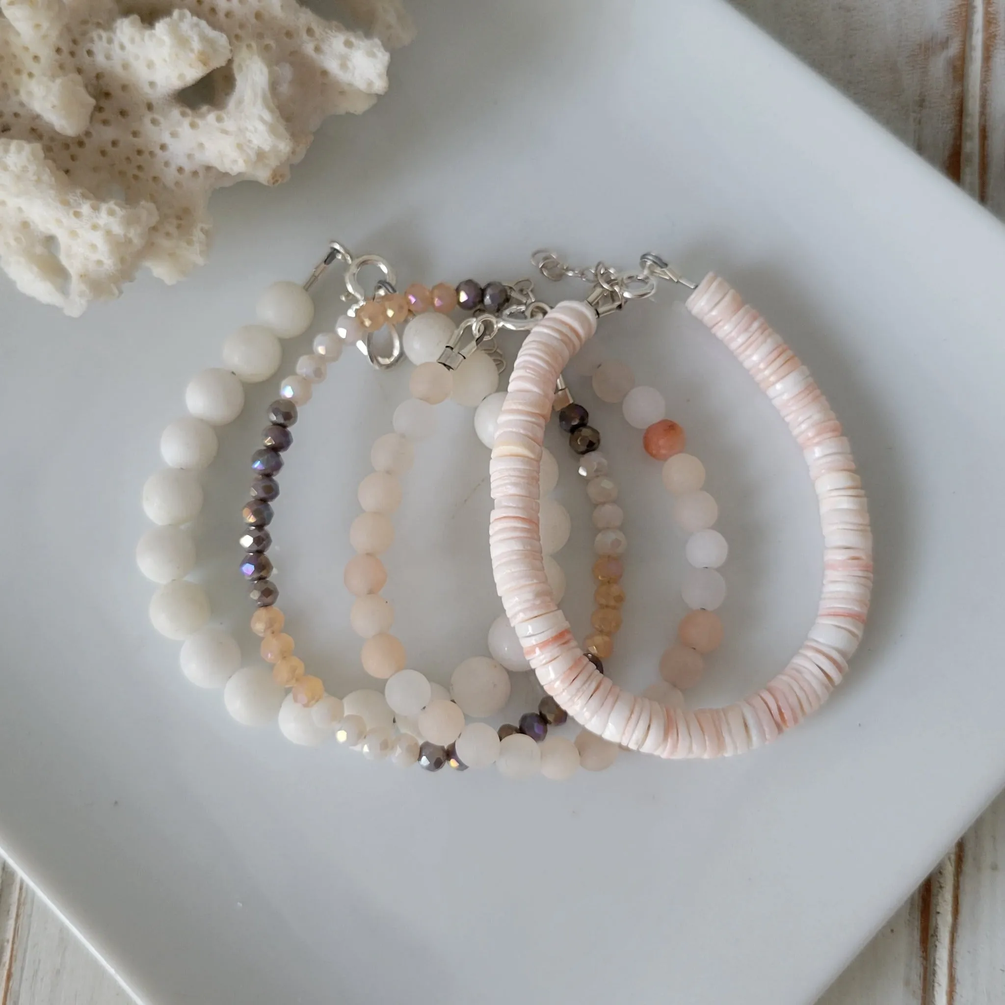 Peachy Beach Girls Stone and Crystal Bracelet - Set or Each