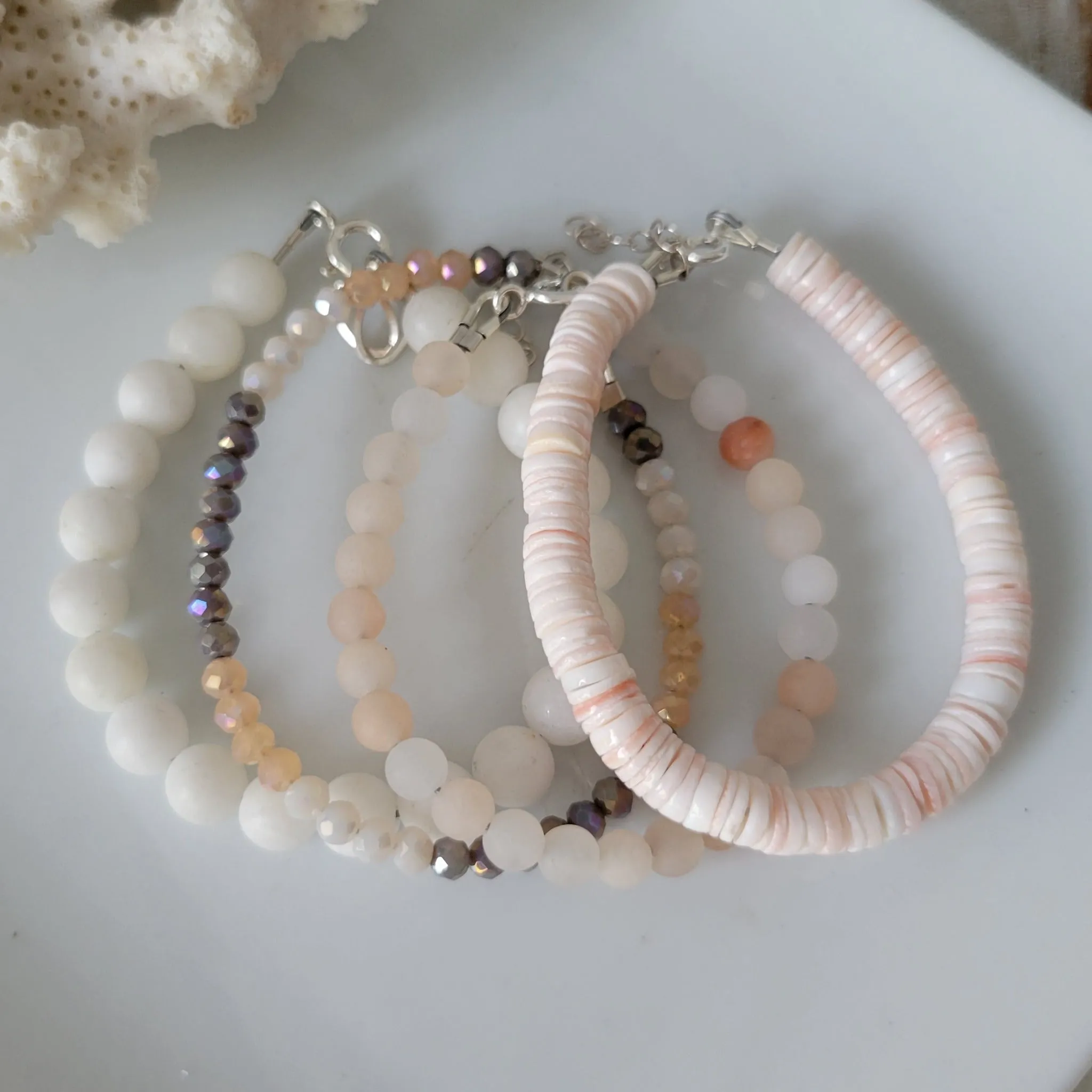 Peachy Beach Girls Stone and Crystal Bracelet - Set or Each