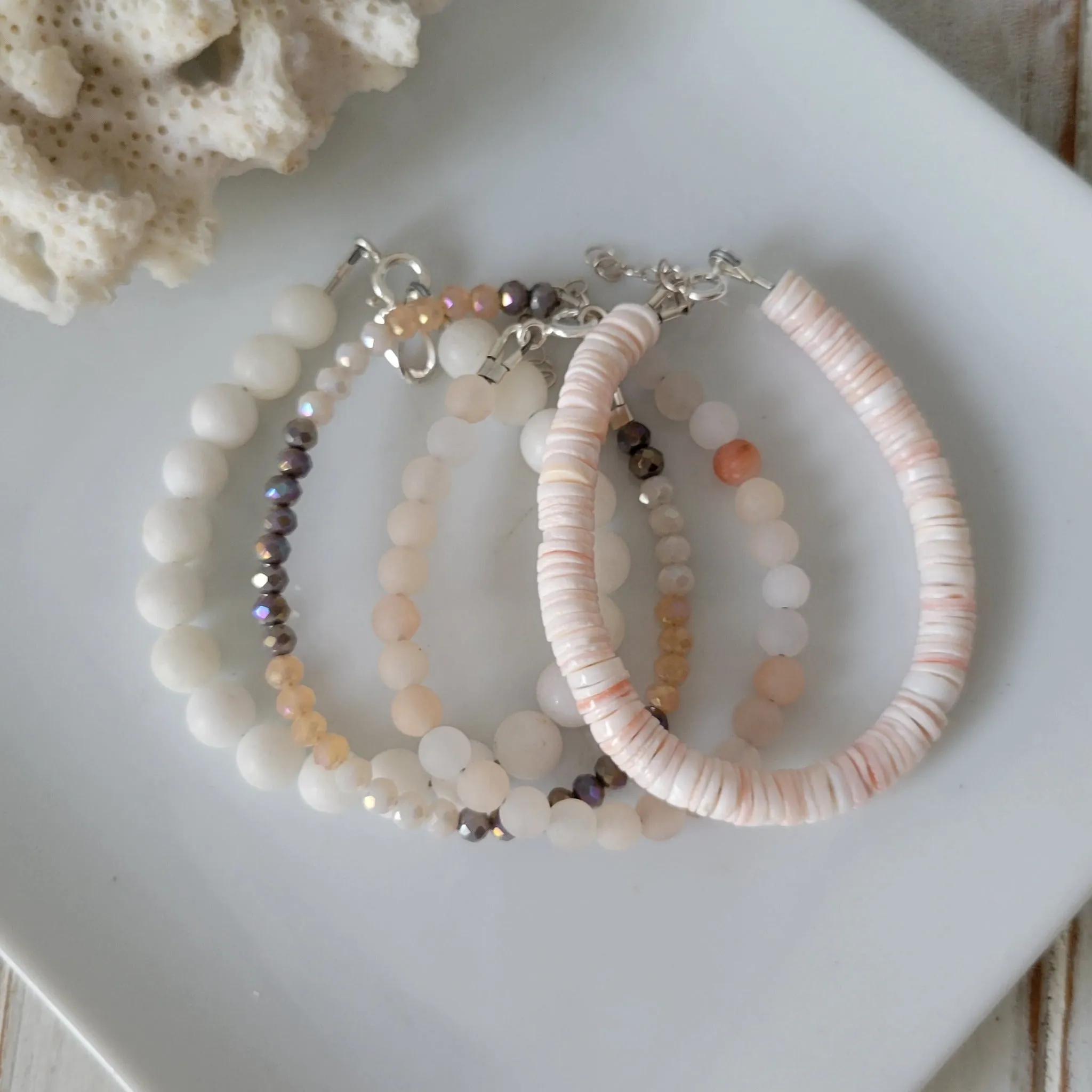 Peachy Beach Girls Stone and Crystal Bracelet - Set or Each