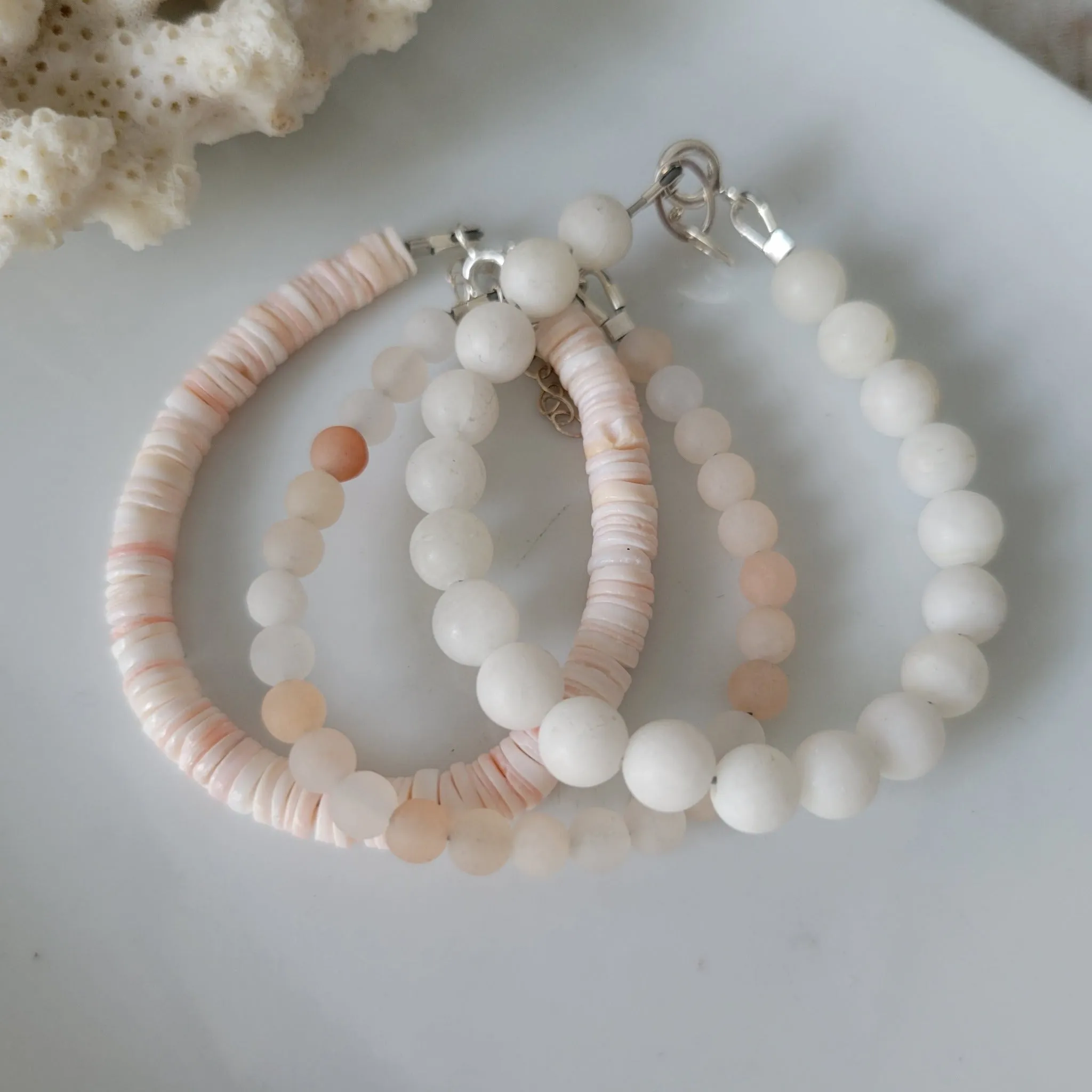 Peachy Beach Girls Stone and Crystal Bracelet - Set or Each