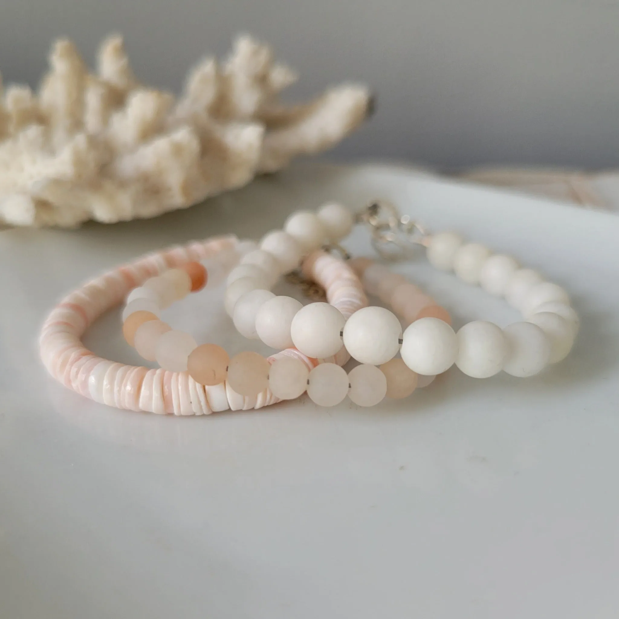 Peachy Beach Girls Stone and Crystal Bracelet - Set or Each