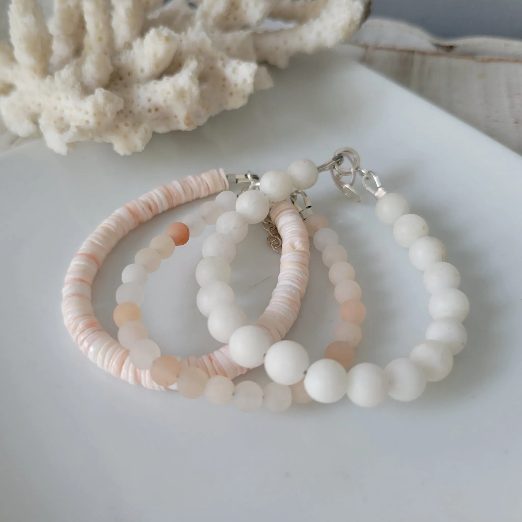 Peachy Beach Girls Stone and Crystal Bracelet - Set or Each