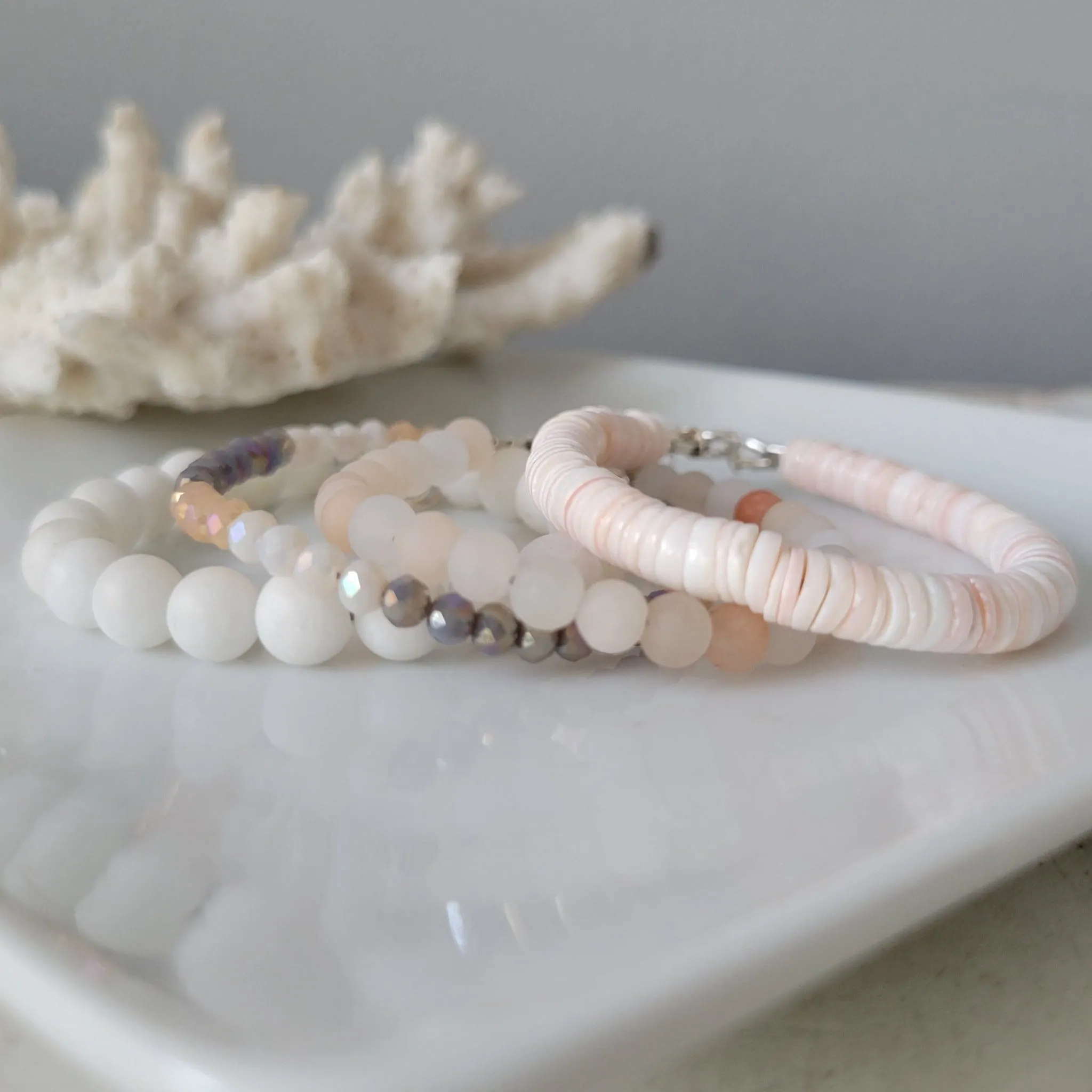 Peachy Beach Girls Stone and Crystal Bracelet - Set or Each