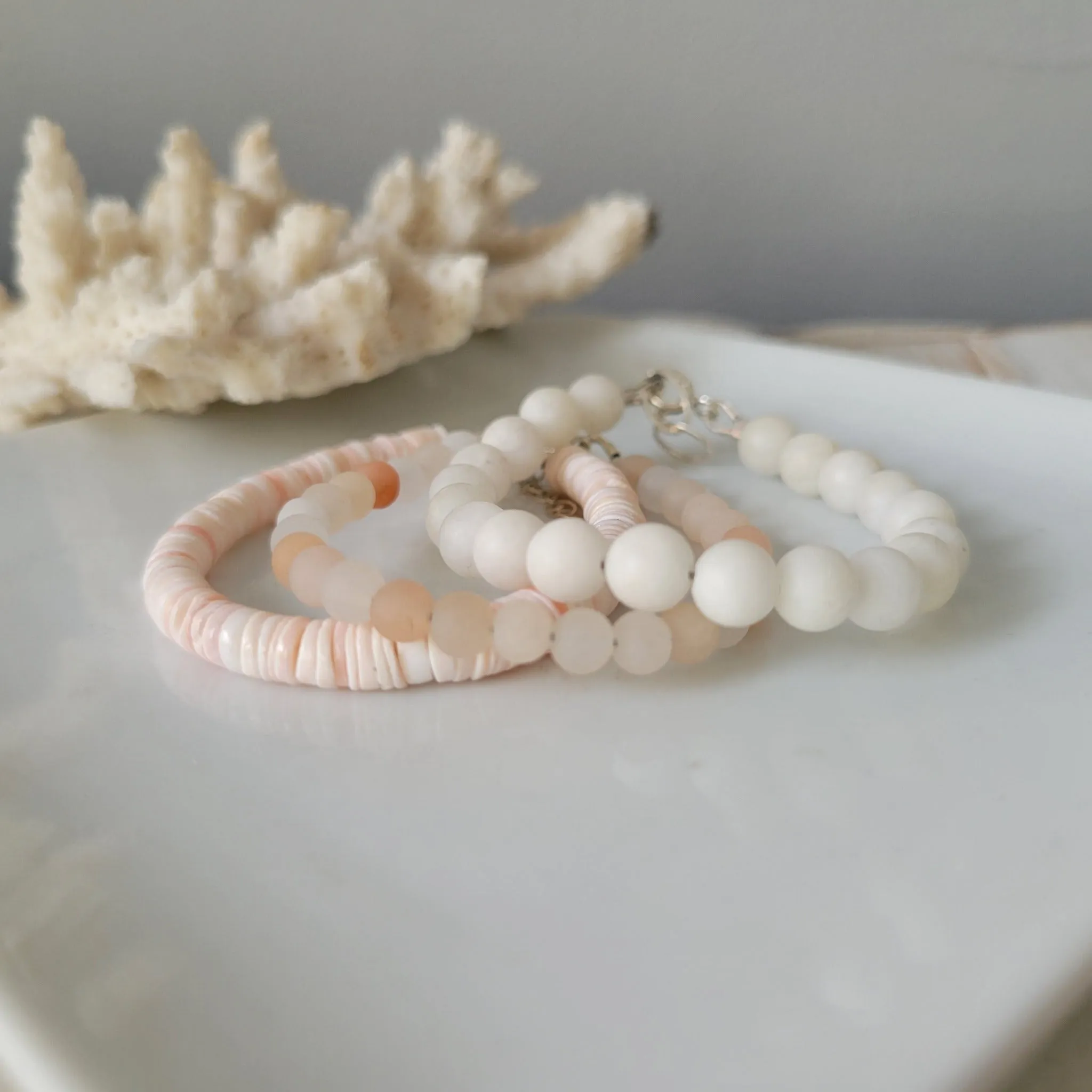 Peachy Beach Girls Stone and Crystal Bracelet - Set or Each