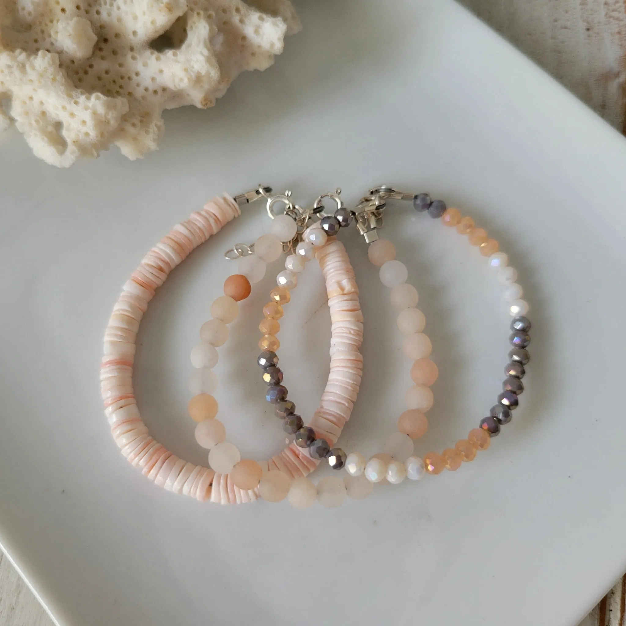 Peachy Beach Girls Stone and Crystal Bracelet - Set or Each
