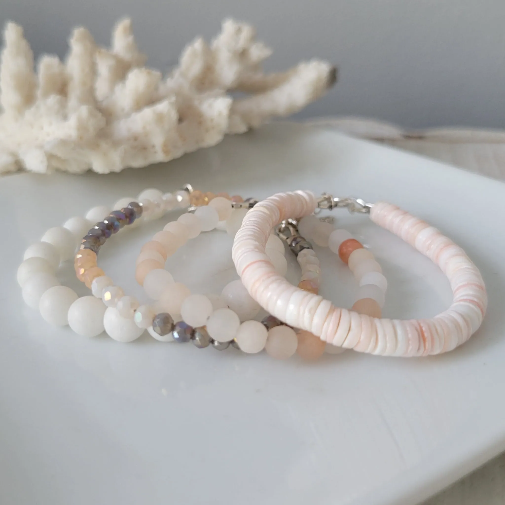 Peachy Beach Girls Stone and Crystal Bracelet - Set or Each