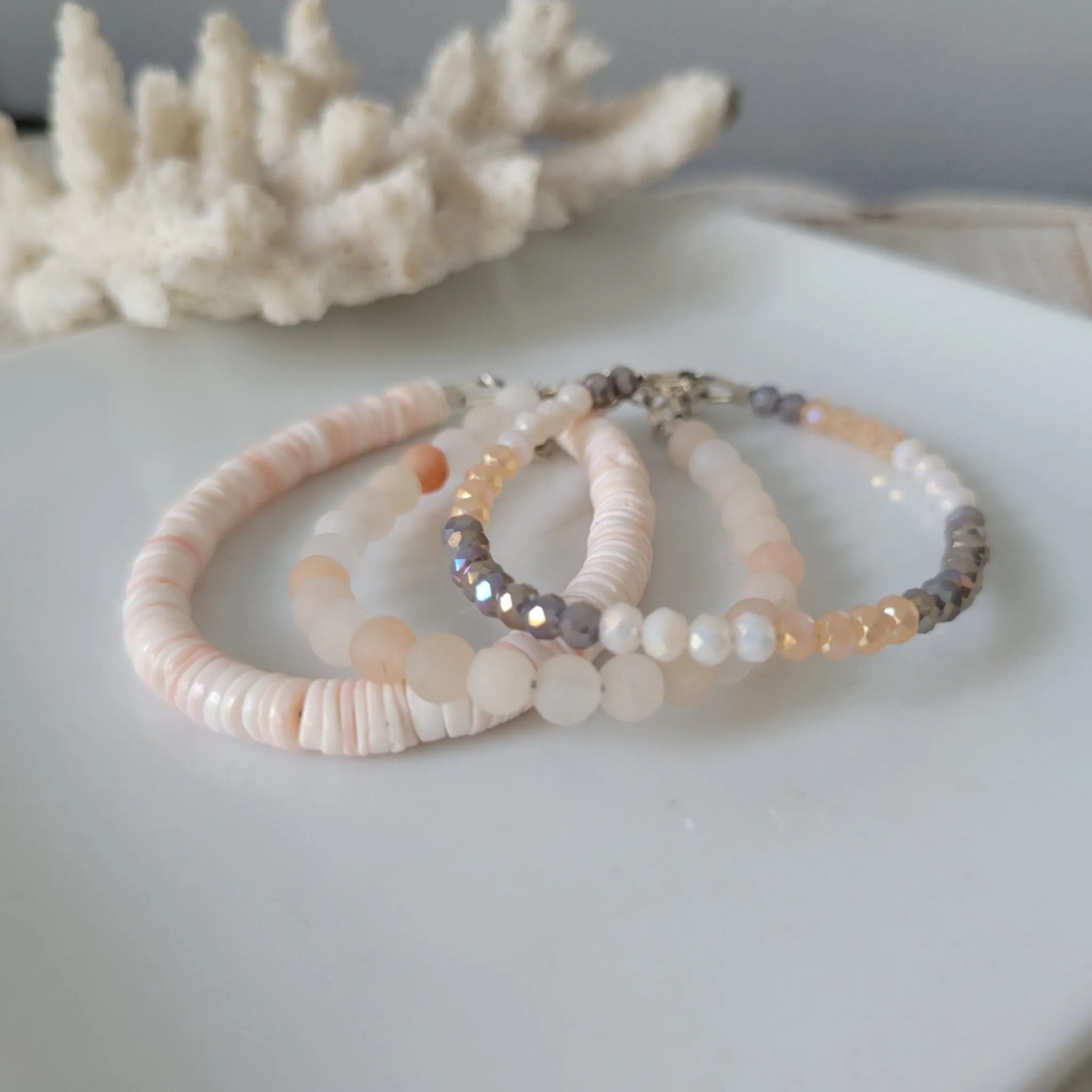 Peachy Beach Girls Stone and Crystal Bracelet - Set or Each