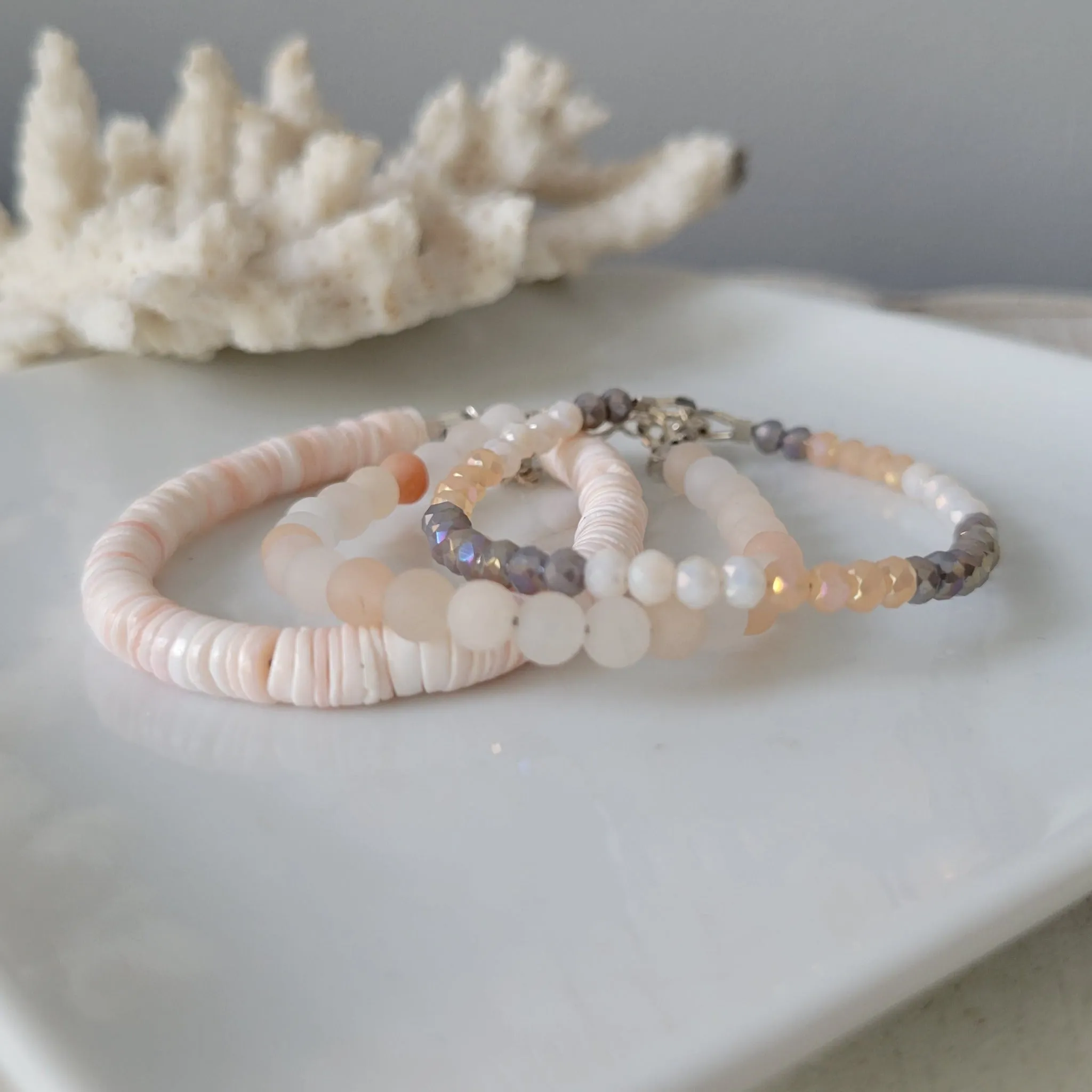 Peachy Beach Girls Stone and Crystal Bracelet - Set or Each