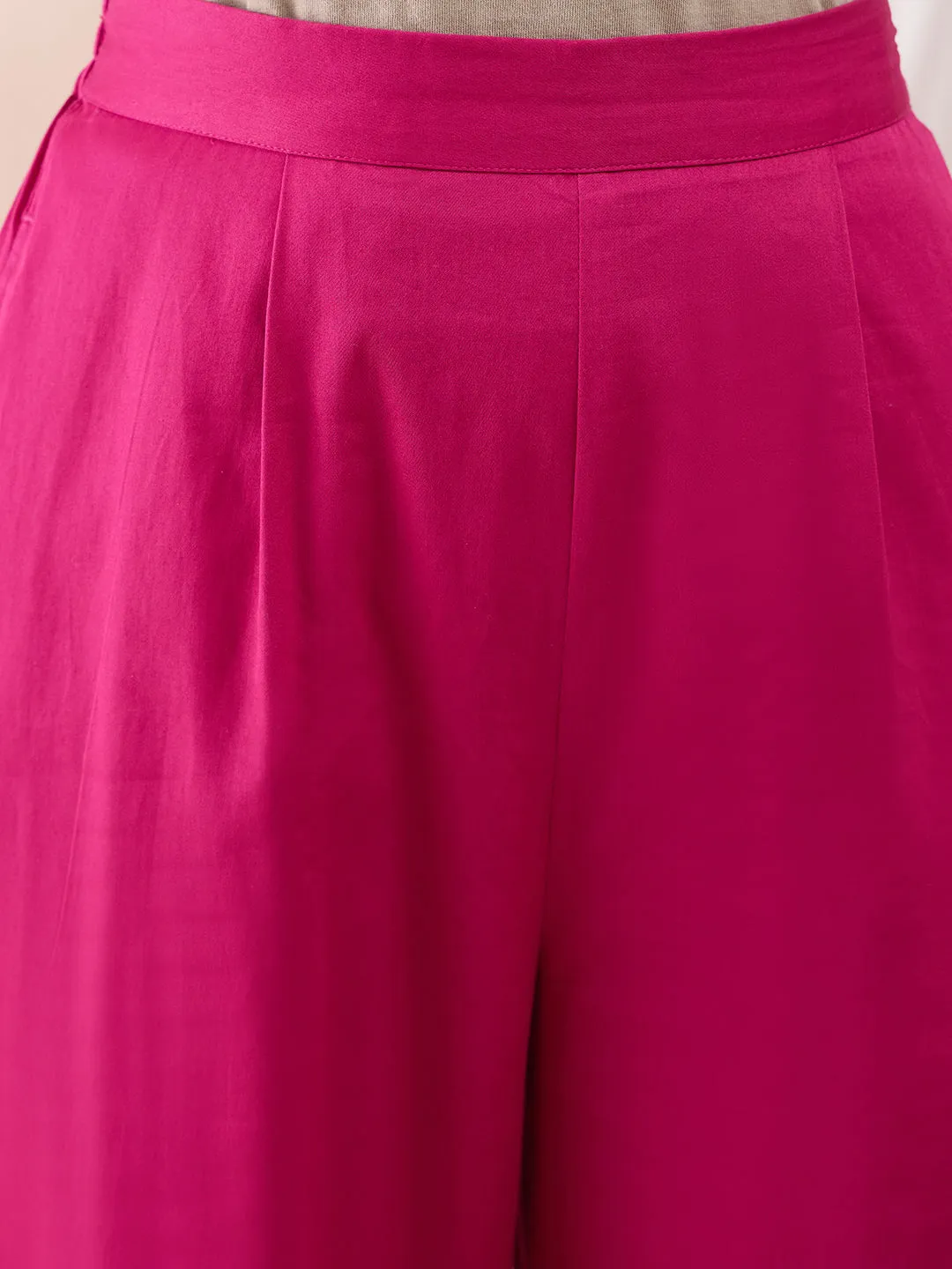 Pink Button Down Cotton Dobby Tunic With Straight Pant