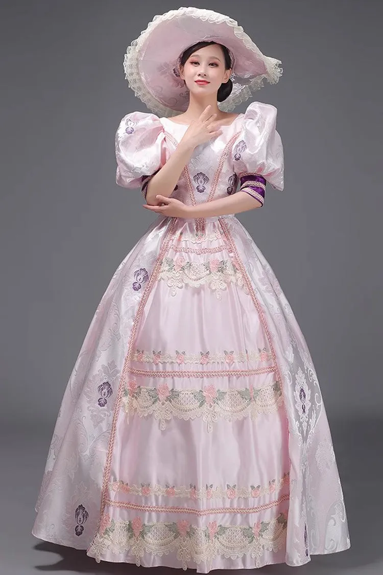 Pink European Court Short Sleeves Print Embroidery Cardigan Sweet Vintage Princess Victorian Dress