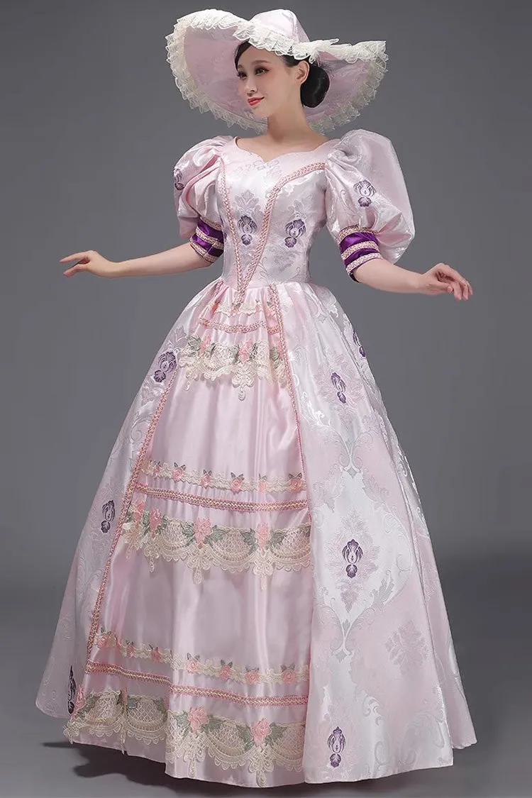 Pink European Court Short Sleeves Print Embroidery Cardigan Sweet Vintage Princess Victorian Dress