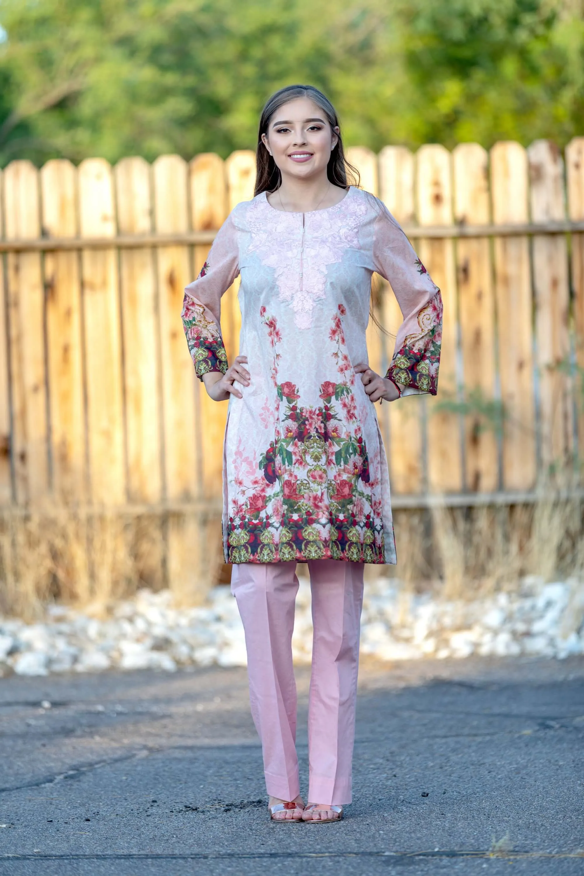 Pink Floral Print Salwar Kameez Suit