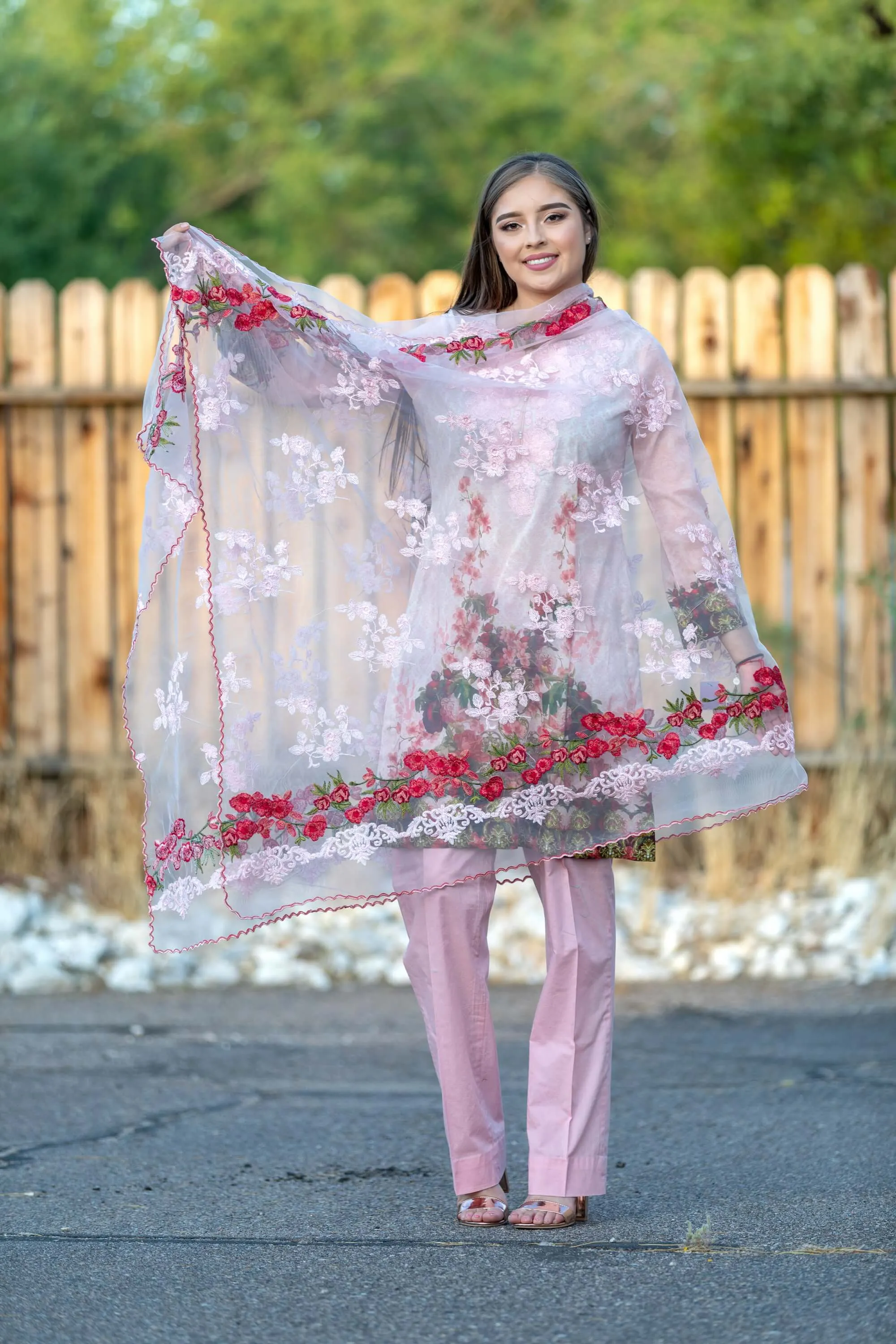Pink Floral Print Salwar Kameez Suit