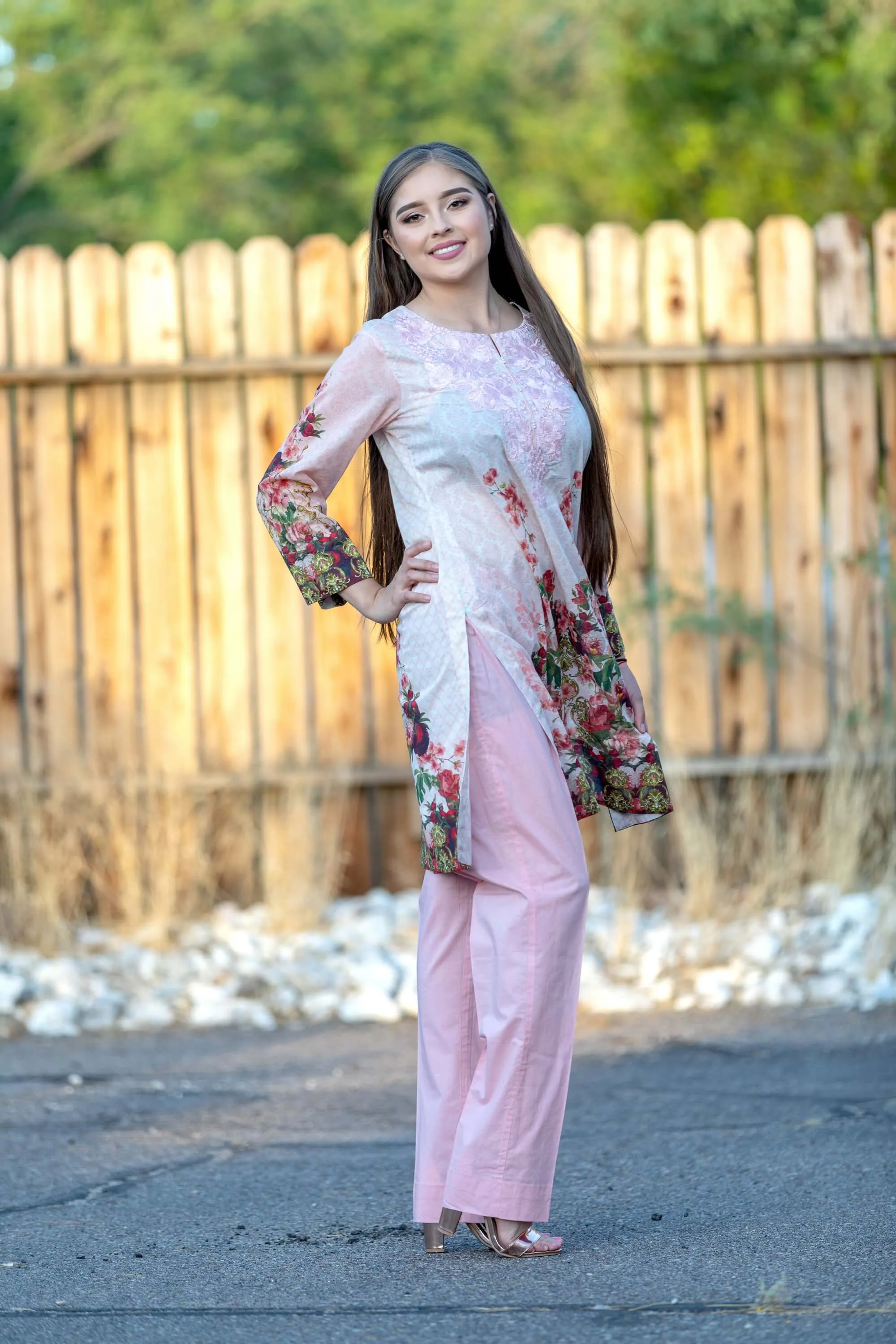 Pink Floral Print Salwar Kameez Suit