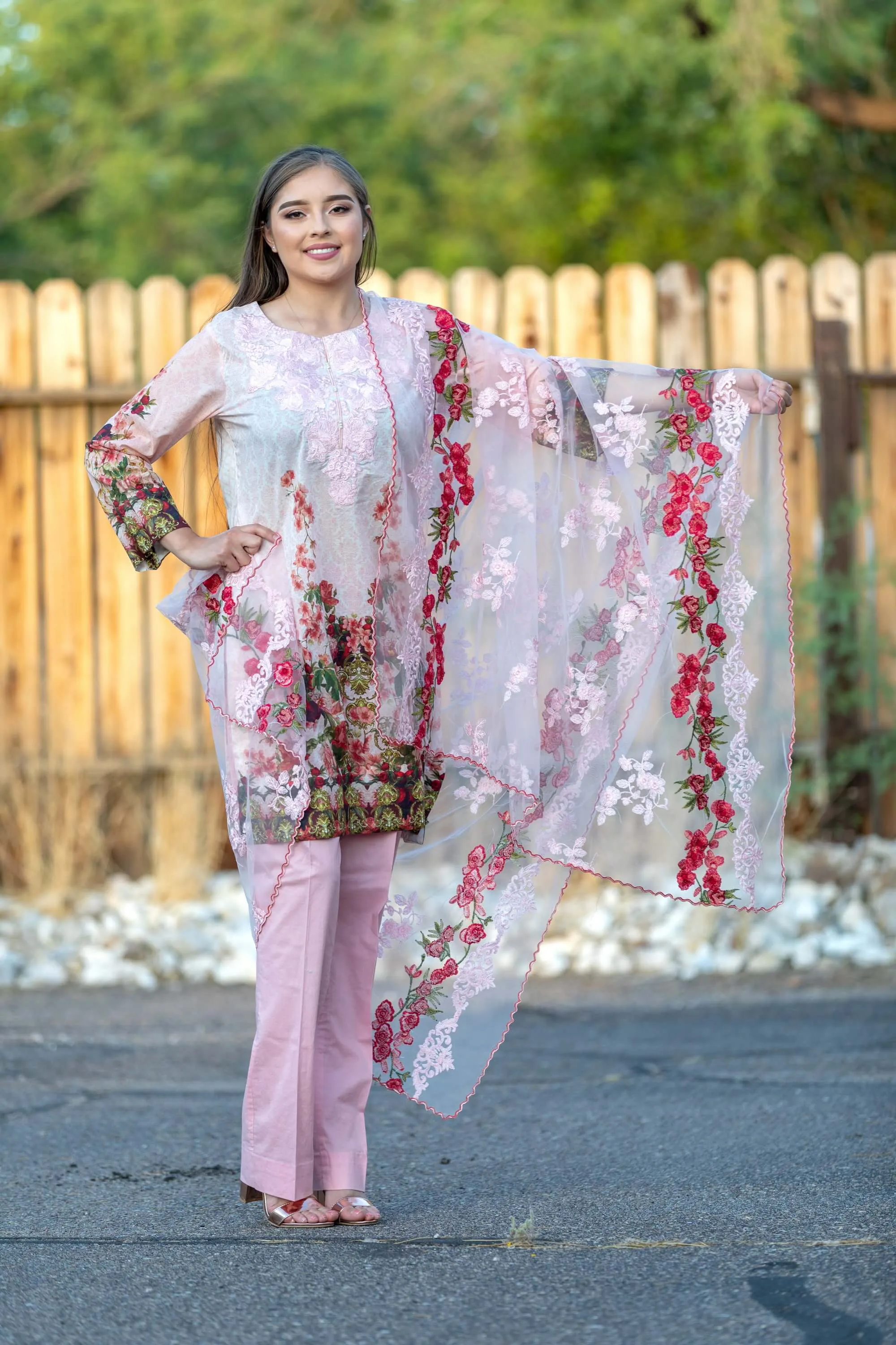 Pink Floral Print Salwar Kameez Suit