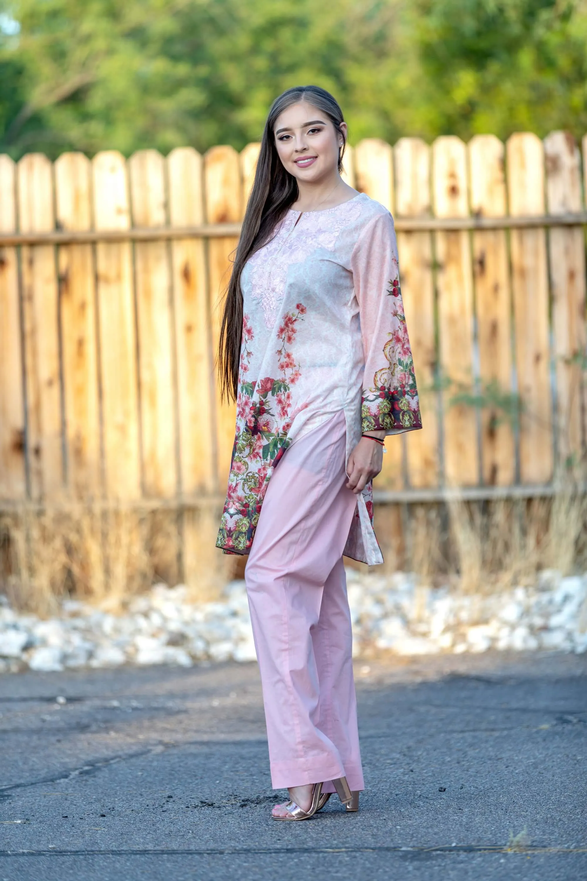 Pink Floral Print Salwar Kameez Suit