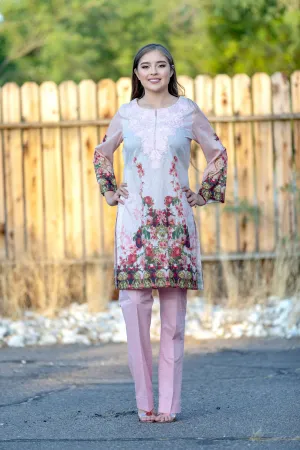 Pink Floral Print Salwar Kameez Suit