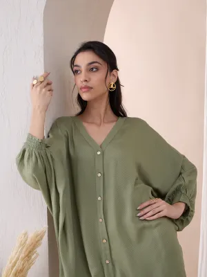 Pista Green Button Down Tunic With Straight Pant