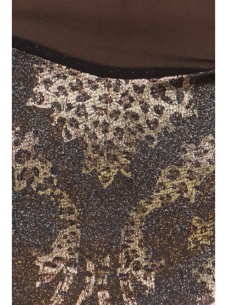 Plus Size Slick Victorian Print Mesh Gold Dress