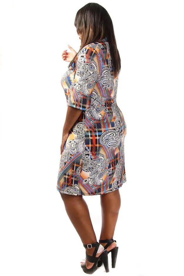 Plus Size Vibrant Ethnic Unique Print Shift Dress