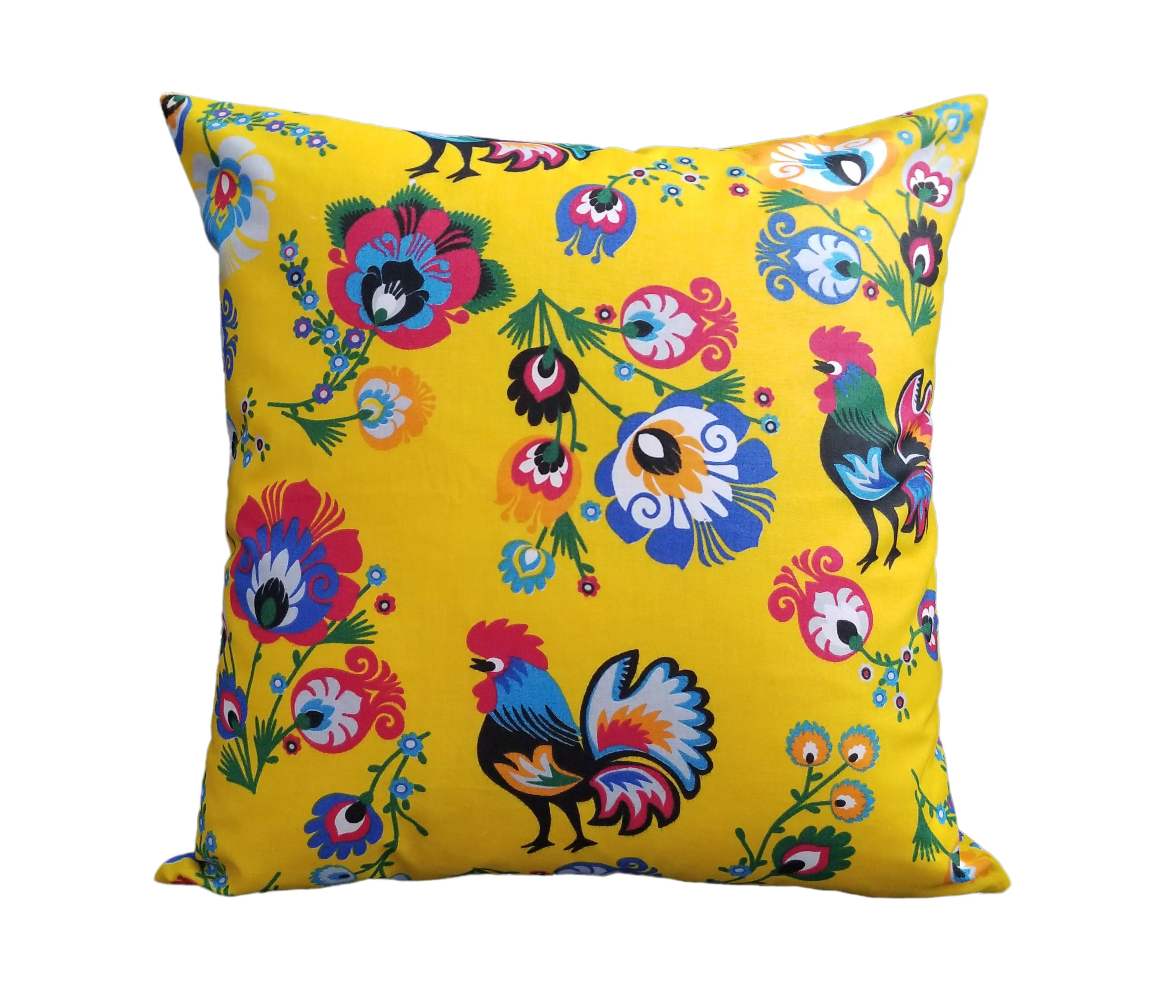 Polish Lowicz Roosters Folk Art Accent Pillow Case
