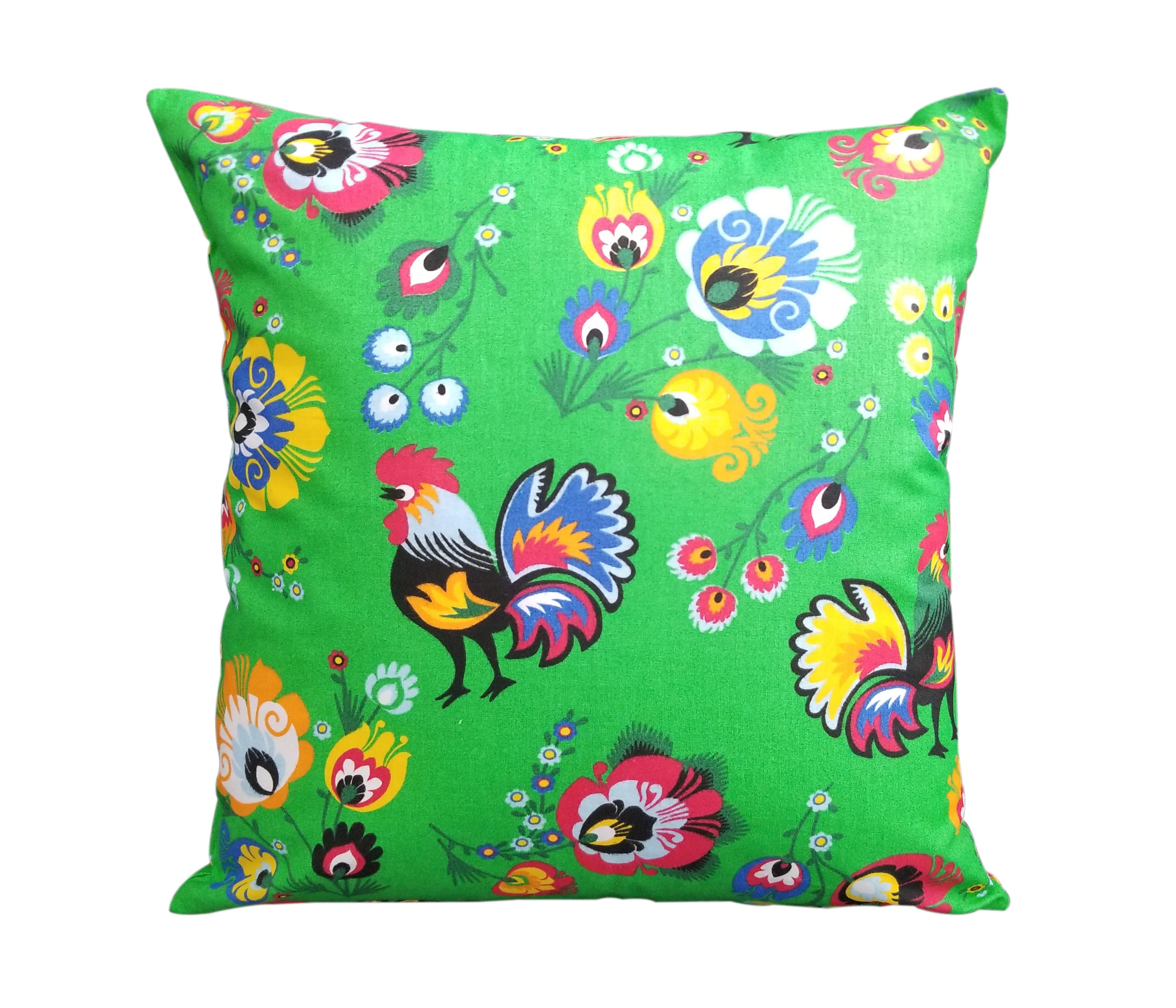 Polish Lowicz Roosters Folk Art Accent Pillow Case