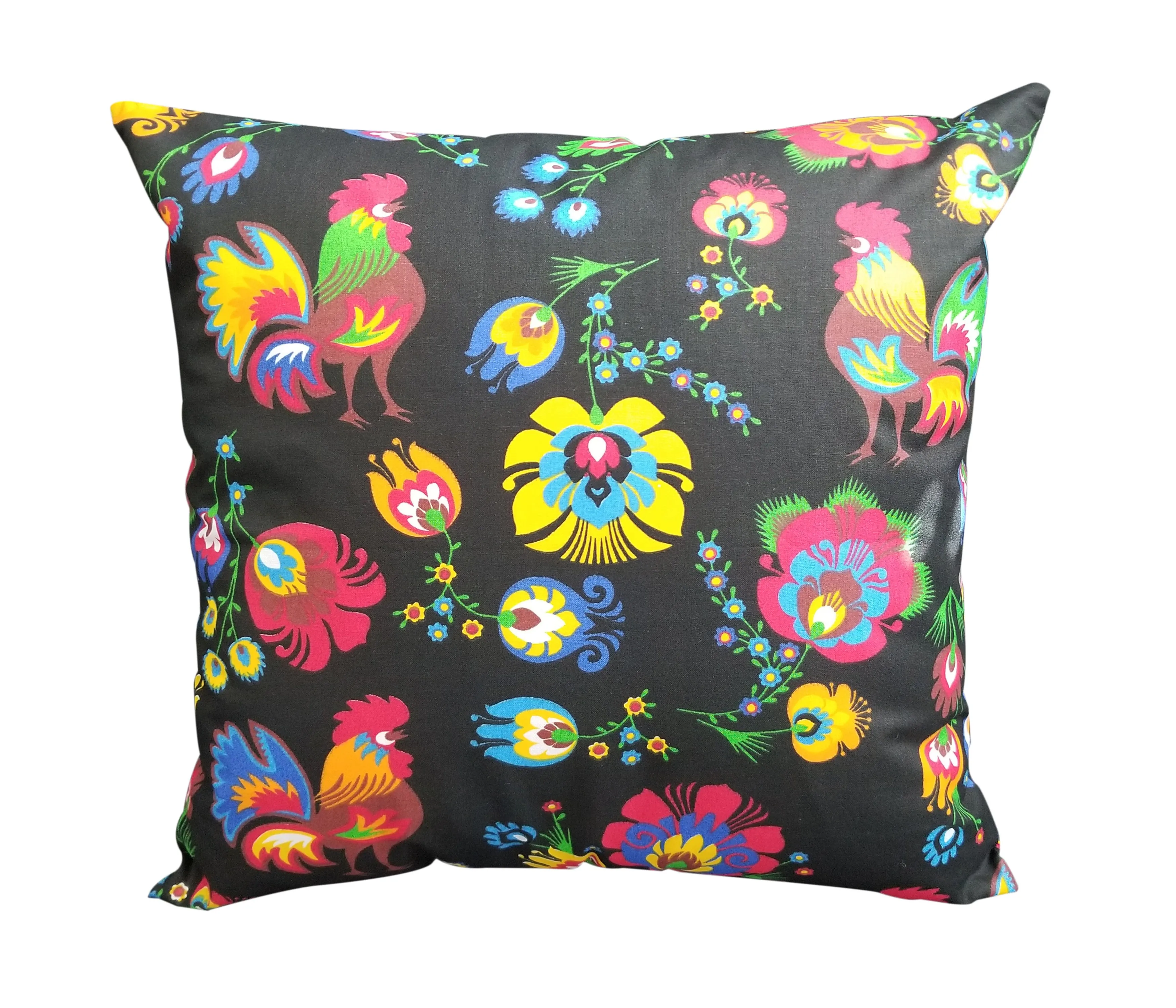 Polish Lowicz Roosters Folk Art Accent Pillow Case