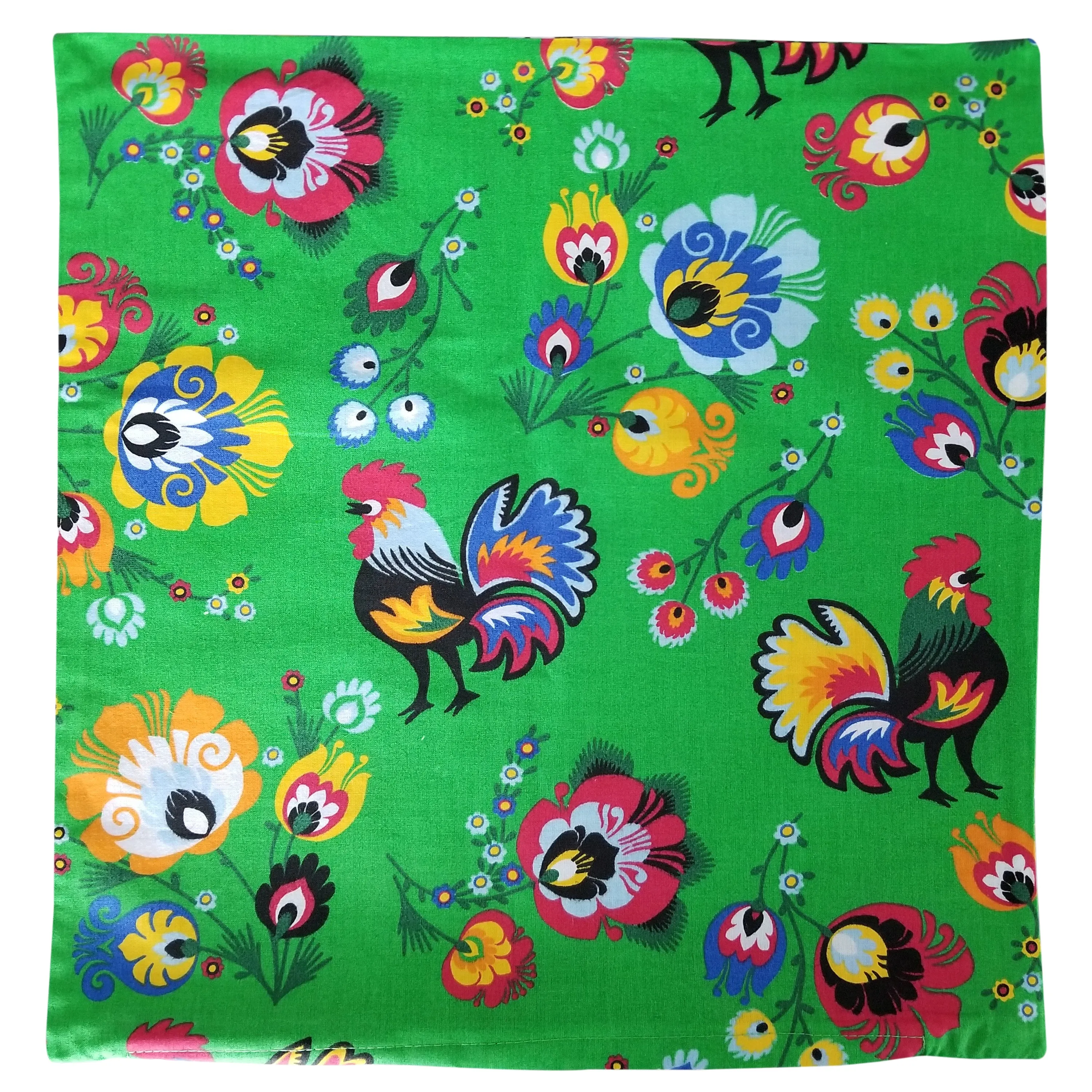Polish Lowicz Roosters Folk Art Accent Pillow Case