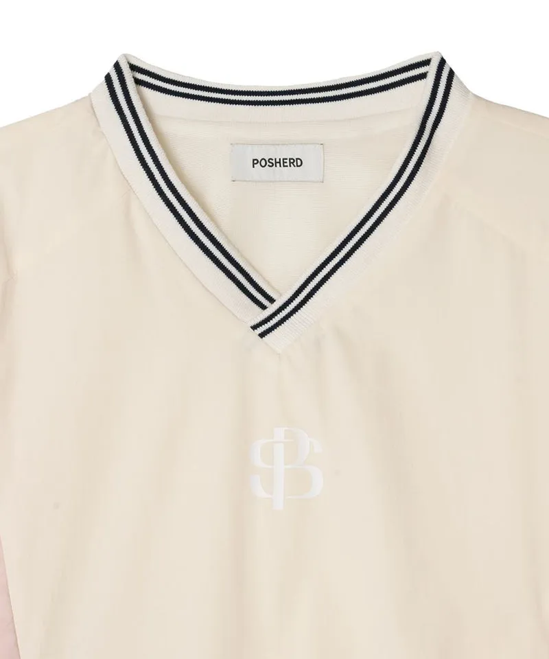 POSHERD Wind Block Stretch Pocket Anorak - Cream (Mesh)