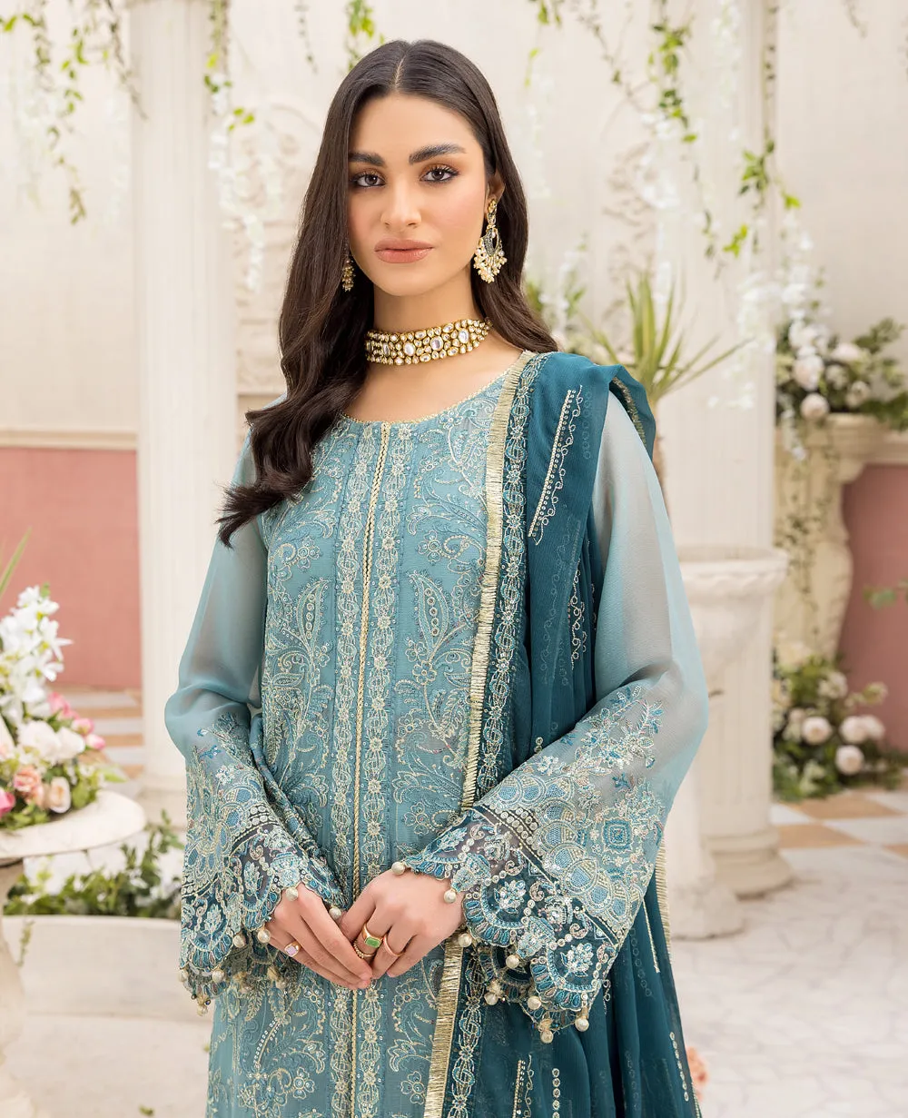 Premium Embroidered Blue Pakistani Party Wear Salwar Kameez
